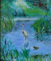 Clare Condon Irish Art: Heron, Arcylics on Canvas.